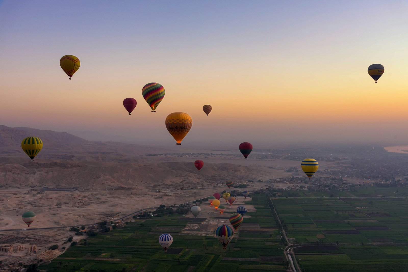 Hot air balloons over Luxor and the Valley of the Kings