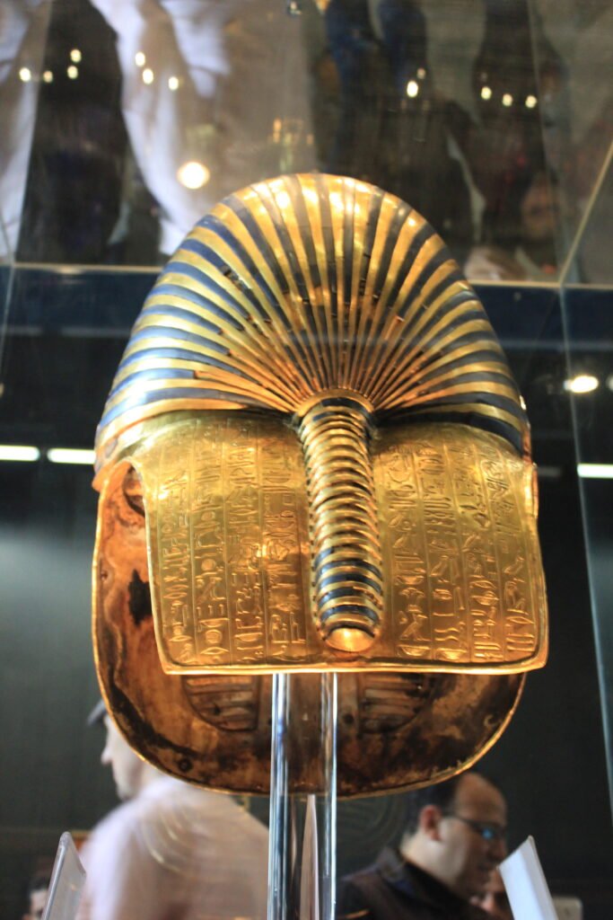 Tutankhamun golden burial mask photographed in the Egyptian Museum in Cairo