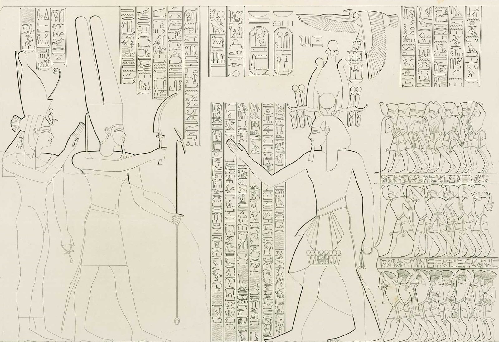 Ramesses III leading Sea Peoples prisoners before the gods at Medinet Habu