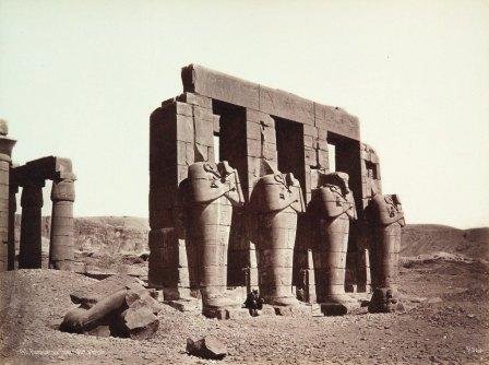 Osiride pillars among the surviving ruins of the Ramesseum in Luxor