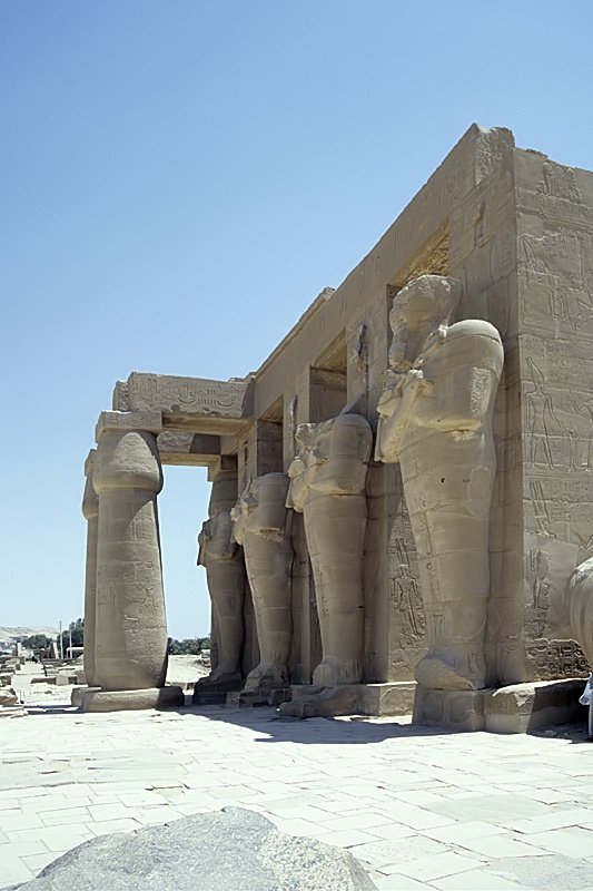 View across the surviving columns and open courts of the Ramesseum